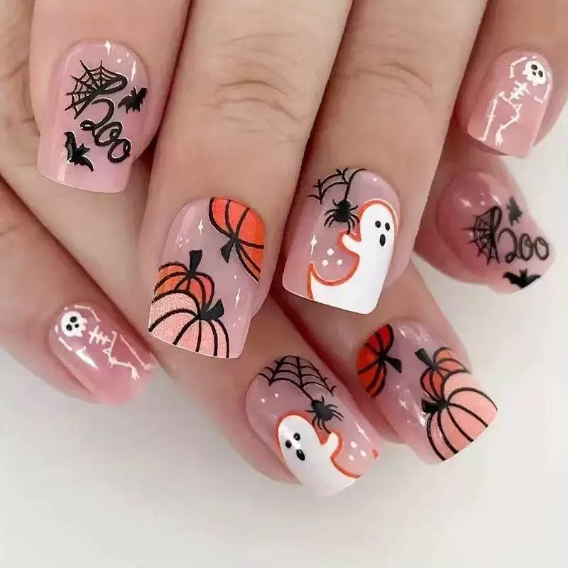Halloween Artificial Nail Set with Creepy 3D Designs and Spider Decorations Bowlift