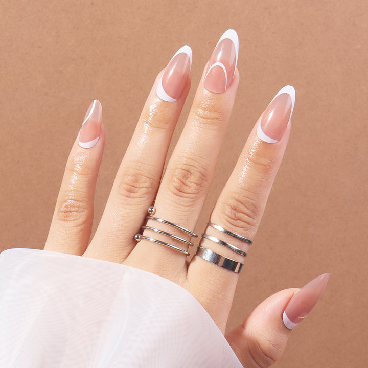 Elegant Stiletto Press-On Nails with Artistic French Tips Bowlift