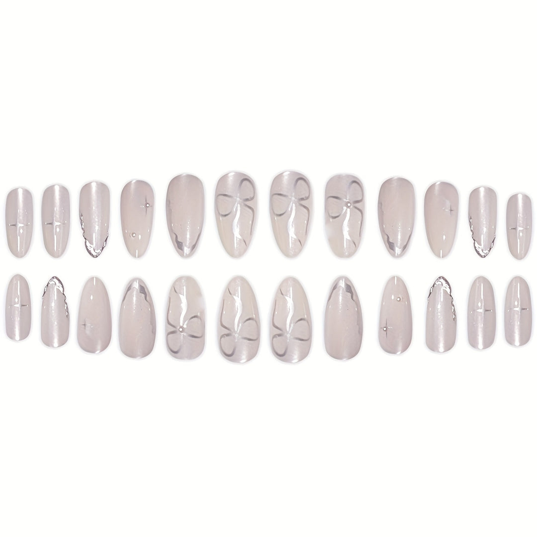 Elegant Press-On Nail Art with Floral Accents Bowlift