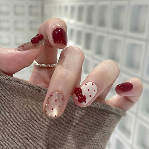 Decorative Cherry-Themed Press-On Nail Set Bowlift