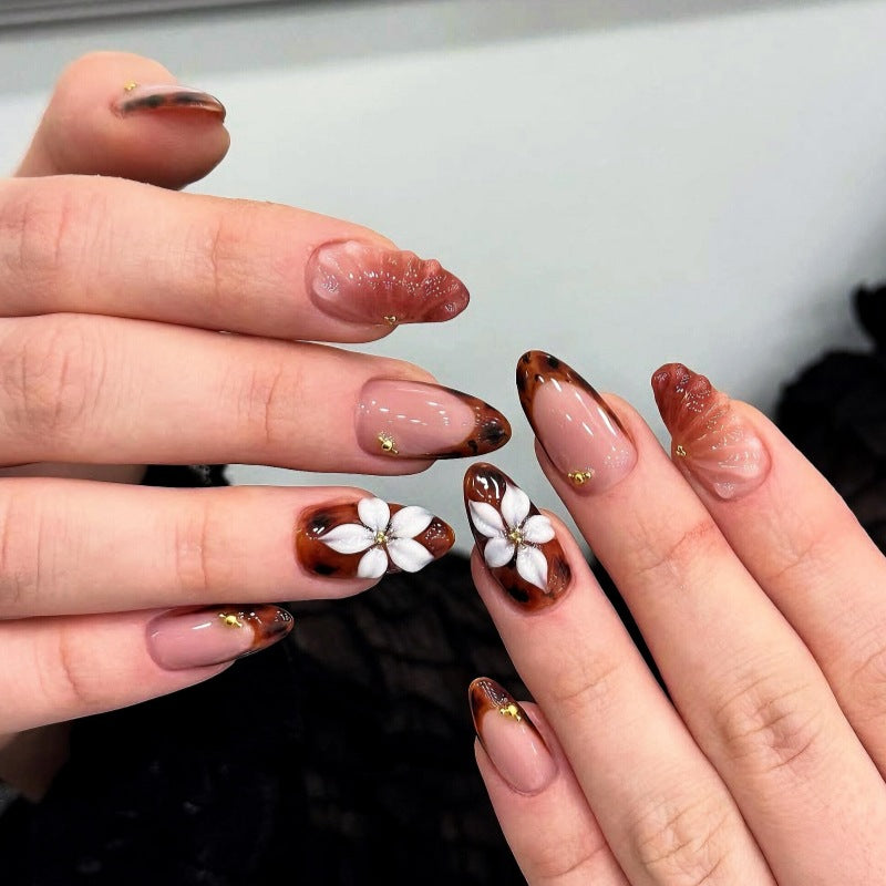Decorative Floral Press-On Nail Set Bowlift 1787294358