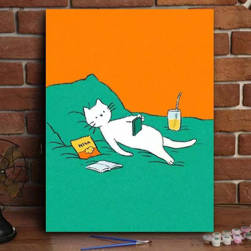 Whimsical Cat Watering Plants Canvas Art Bowlift