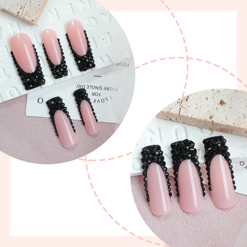 Elegant Nail Art Press-On Kit with Decorative Gem Accents Bowlift