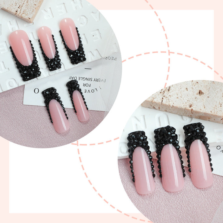 Elegant Nail Art Press-On Kit with Decorative Gem Accents Bowlift