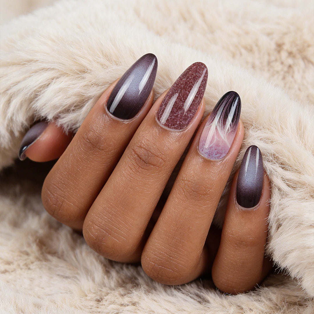 Long Stiletto Press-On Nails with Gradient and Shimmer Effect Bowlift