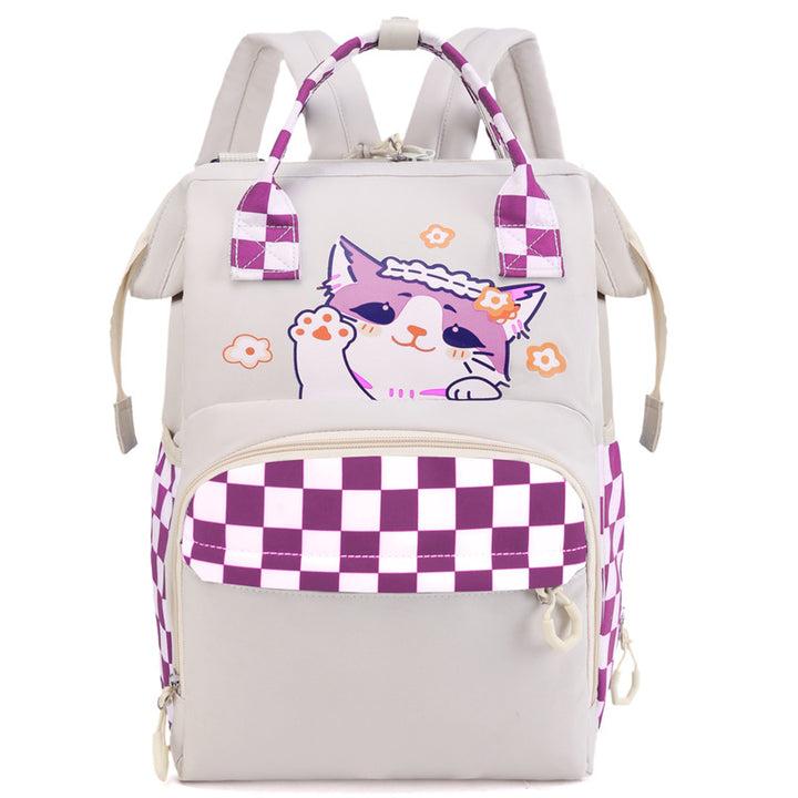 Playful Cat-Themed Multi-Pocket Backpack Bowlift