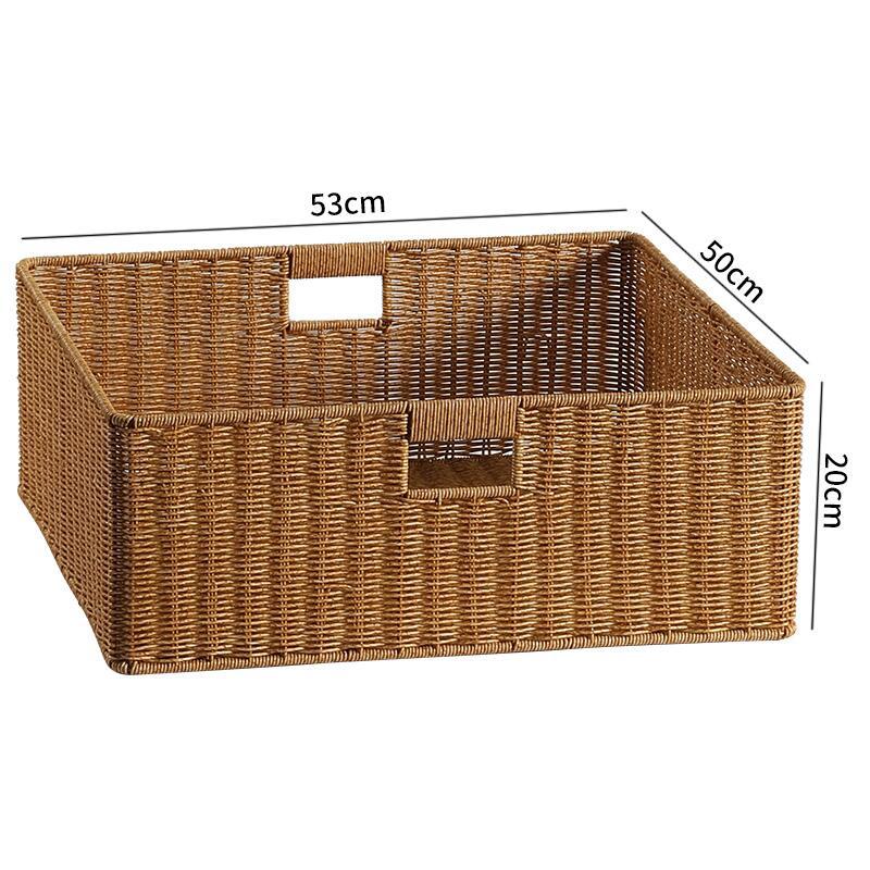 Large Handwoven Rectangular Storage Basket with Cutout Handles Bowlift
