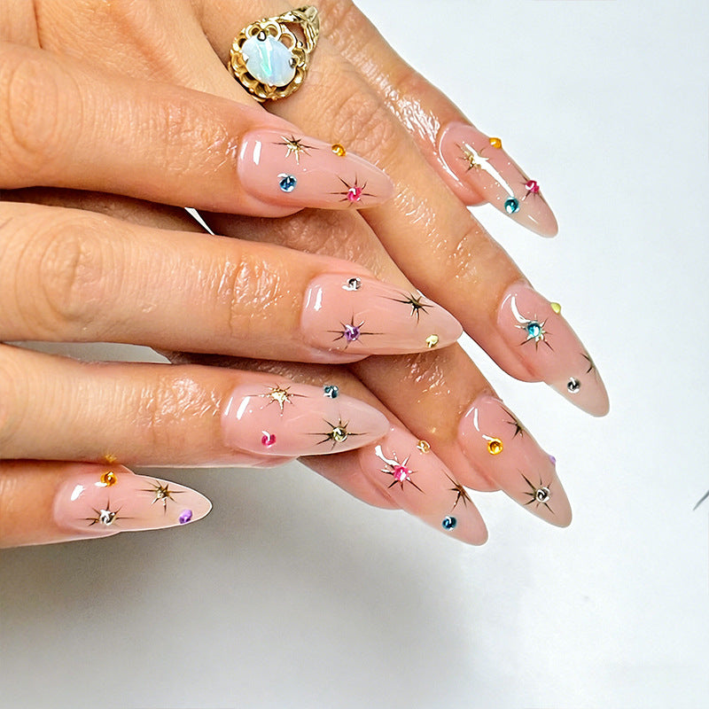 Trendy Artificial Nails with Star Motif Bowlift