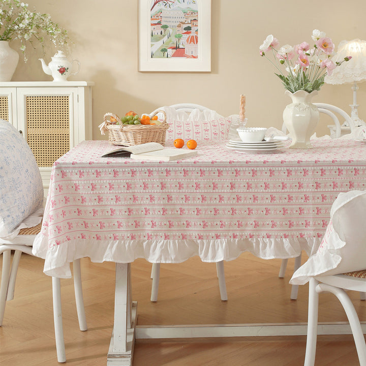 Ruffled Floral Print Tablecloth