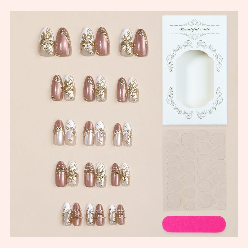 Designer artificial nail set with floral accents and glittering details Bowlift