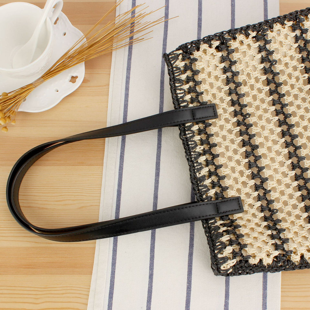 Handbag with Durable Woven Design and Elegant Leather Handles Bowlift