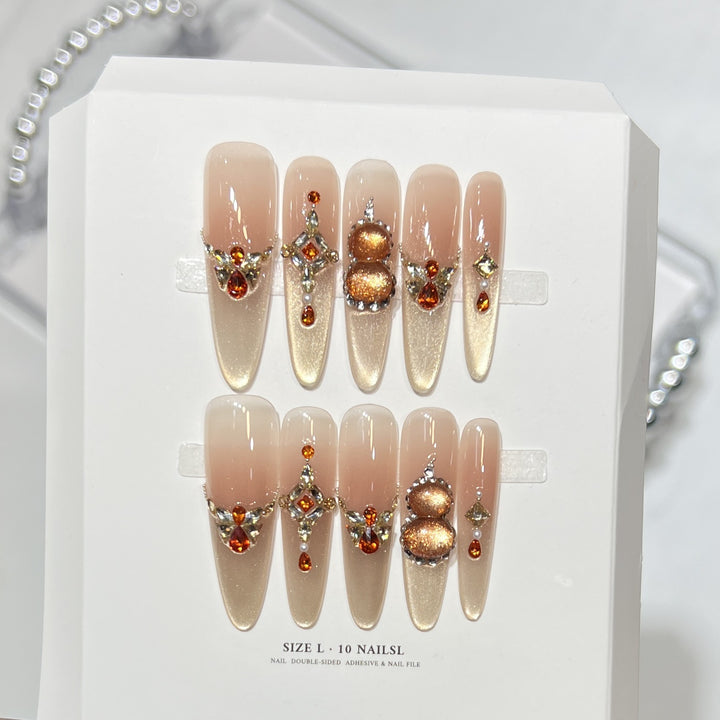 Decorative Stiletto Press-On Nail Set with Gemstone Accents Bowlift 1788224085