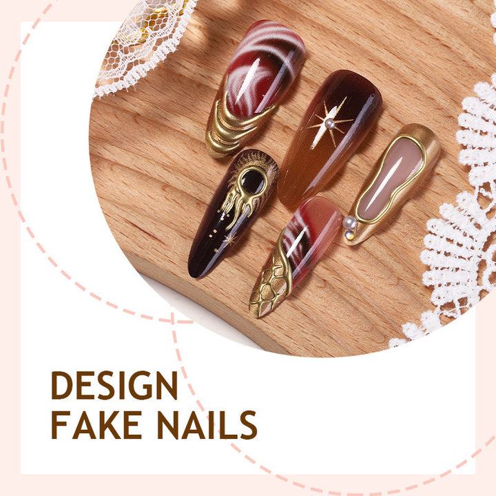 Artificial nail set with elegant gold accents and unique designs Bowlift