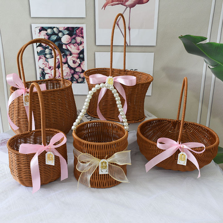 Chic Woven Handbag with Pearl Accent Bowlift
