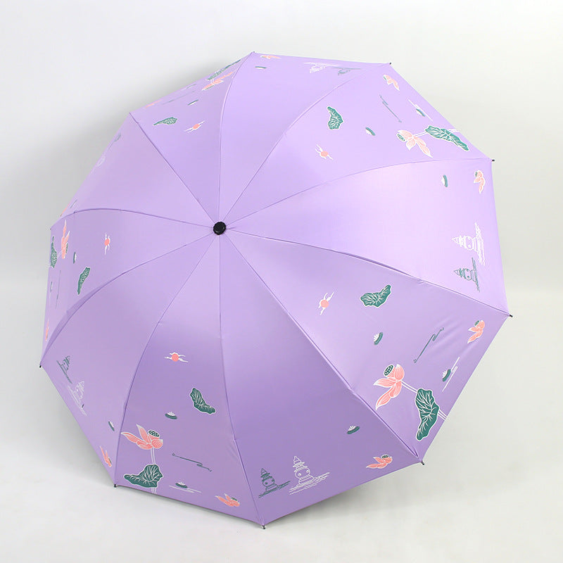 Women Folding Umbrella with Floral Accents Bowlift