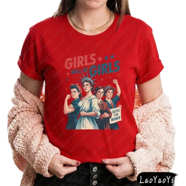 Women's nan vintage-inspired feminist graphic t-shirt with suffragette illustration Bowlift
