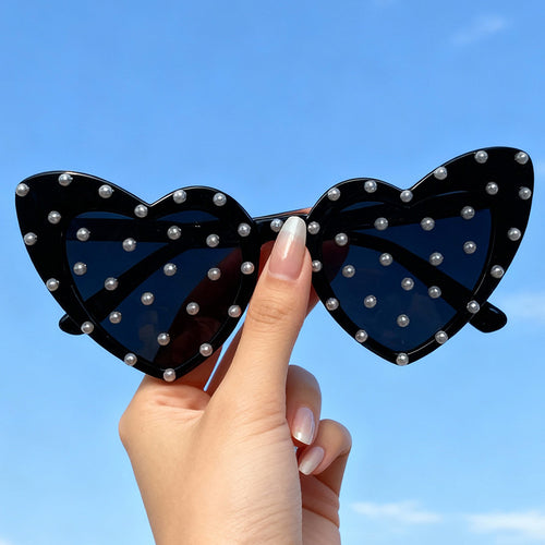 Pearl-Embellished Heart-Shaped Sunglasses Bowlift