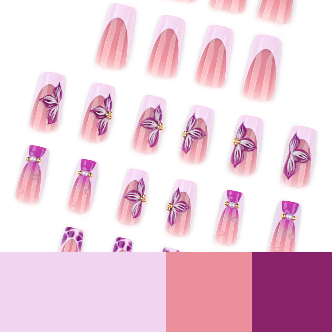 Artistic Nail Extensions with Floral Decor Bowlift