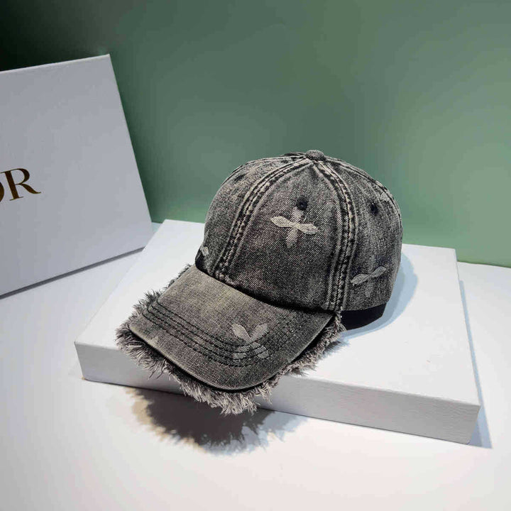 Unisex Distressed Denim Frayed Cap Bowlift