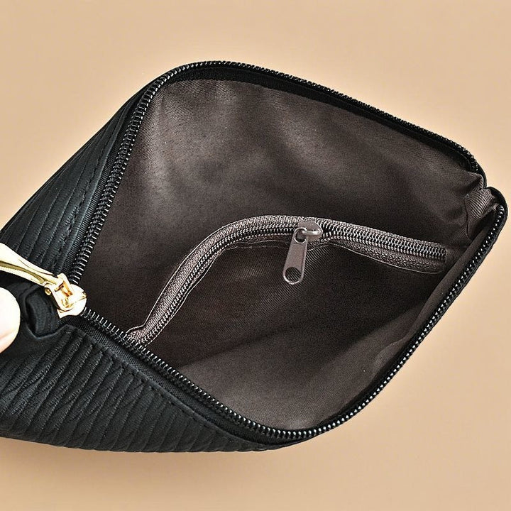 Textured Faux Leather Double-Zip Wristlet Clutch Bowlift