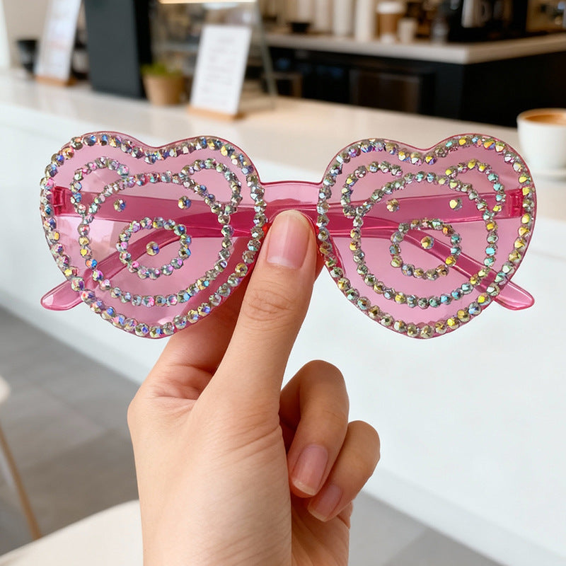 Heart-Shaped Rhinestone Sunglasses Bowlift