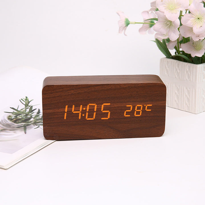 LED Wooden Digital Alarm Clock with Temperature Display Bowlift