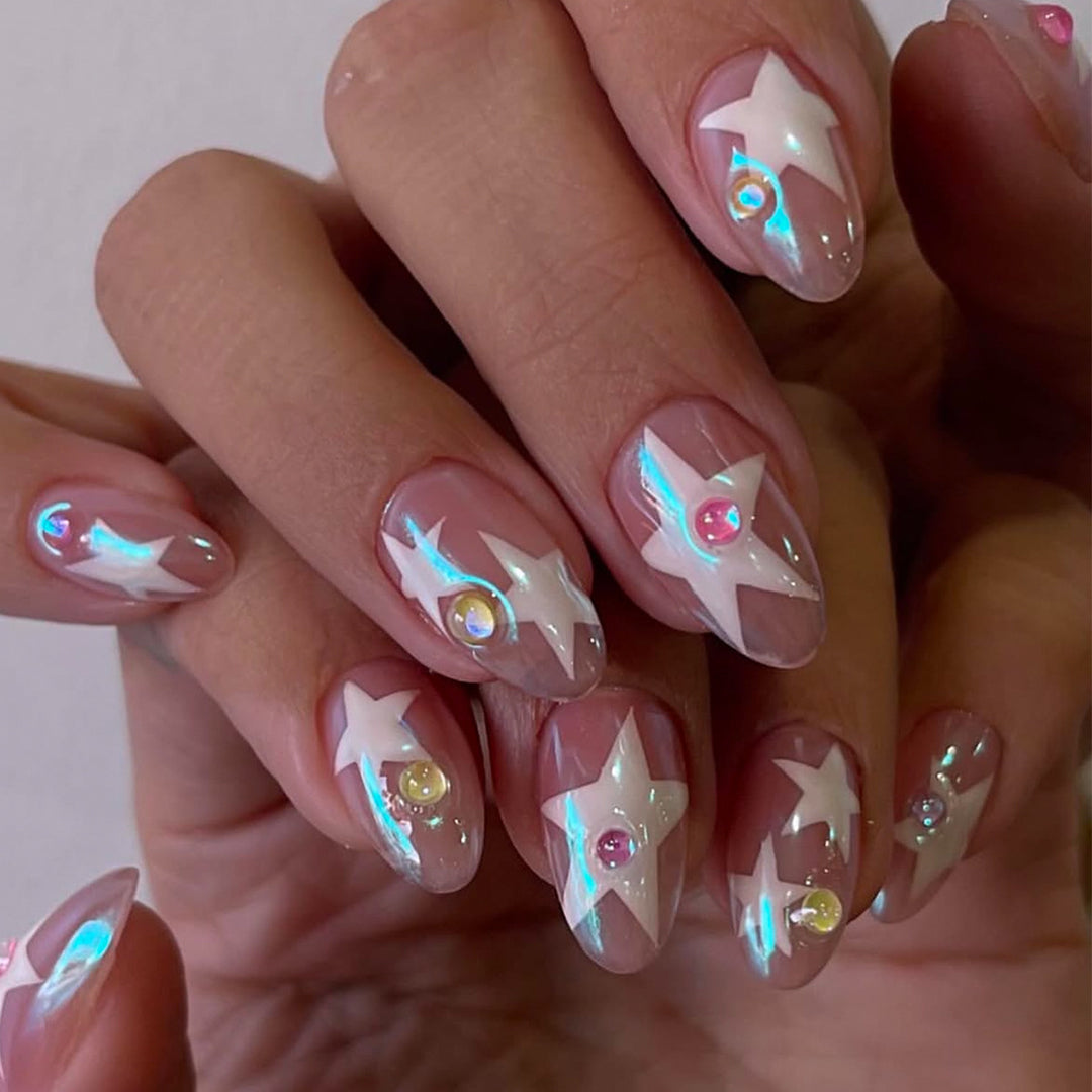 Artificial nails with sparkling star design Bowlift