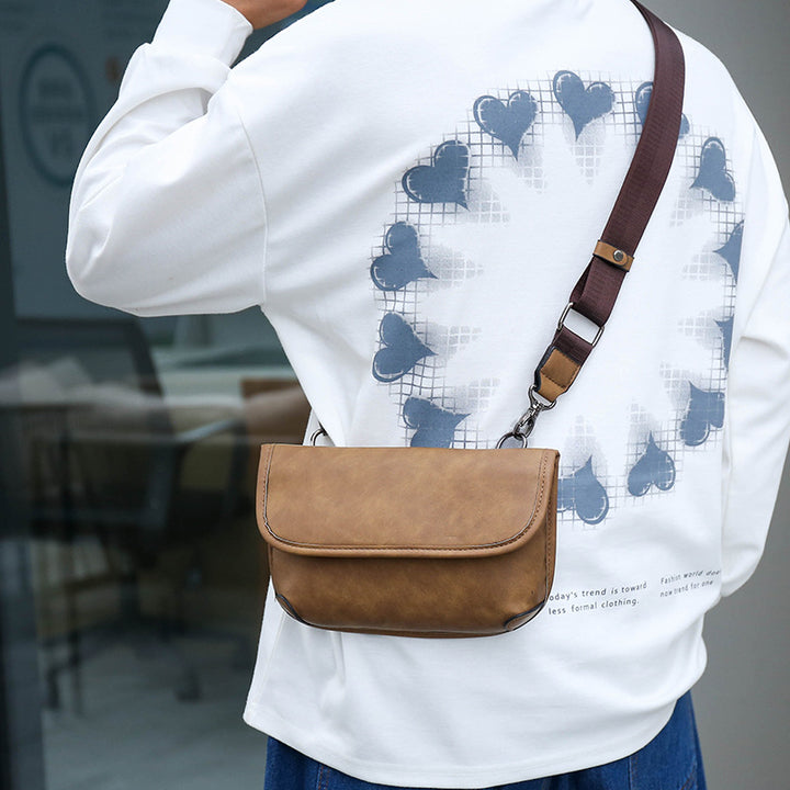 Compact Leather Sling Crossbody Bag with Adjustable Strap and Magnetic Flap Bowlift