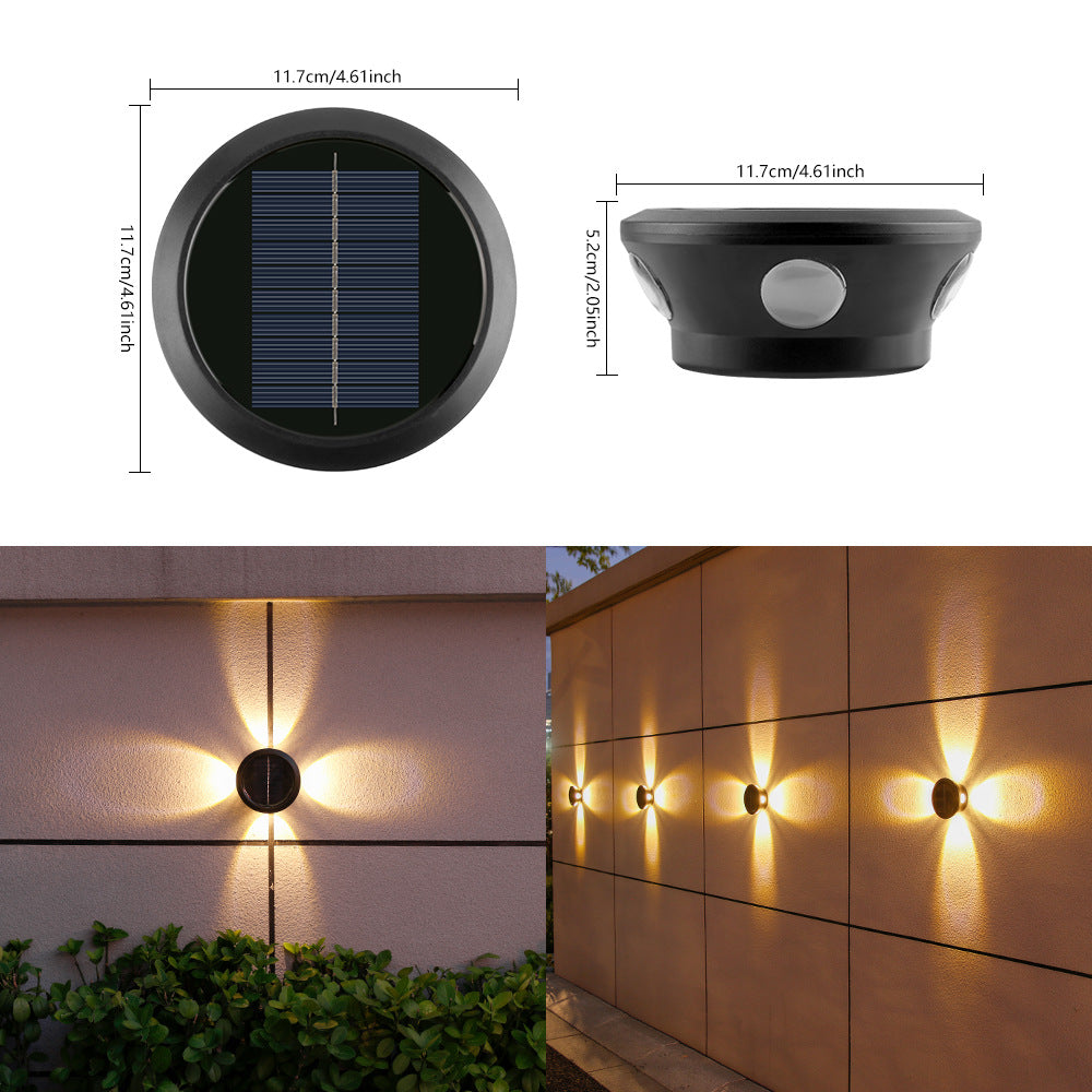 Round Solar Wall Lamp With Quad-Beam LED Decorative Outdoor Sconce And Weatherproof Housing Bowlift