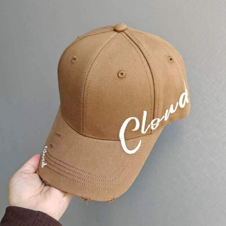 Women's Distressed Cotton Baseball Cap with Scripted Design Bowlift