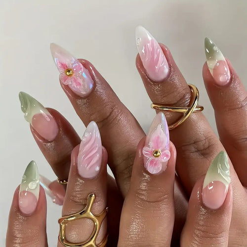 Artistic Floral 3D Press-On Nail Art Bowlift