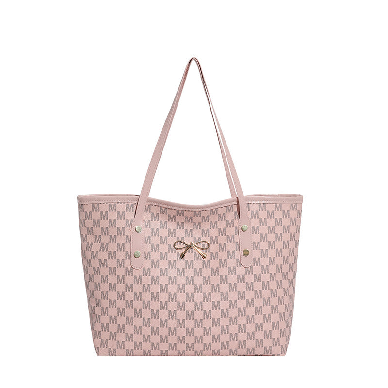 Stylish Flocked Pattern Tote Bag with Decorative Bow