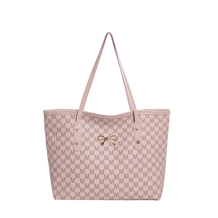 Stylish Flocked Pattern Tote Bag with Decorative Bow