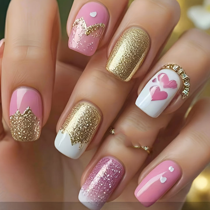 Glamorous Glitter and Heart Nail Art Bowlift