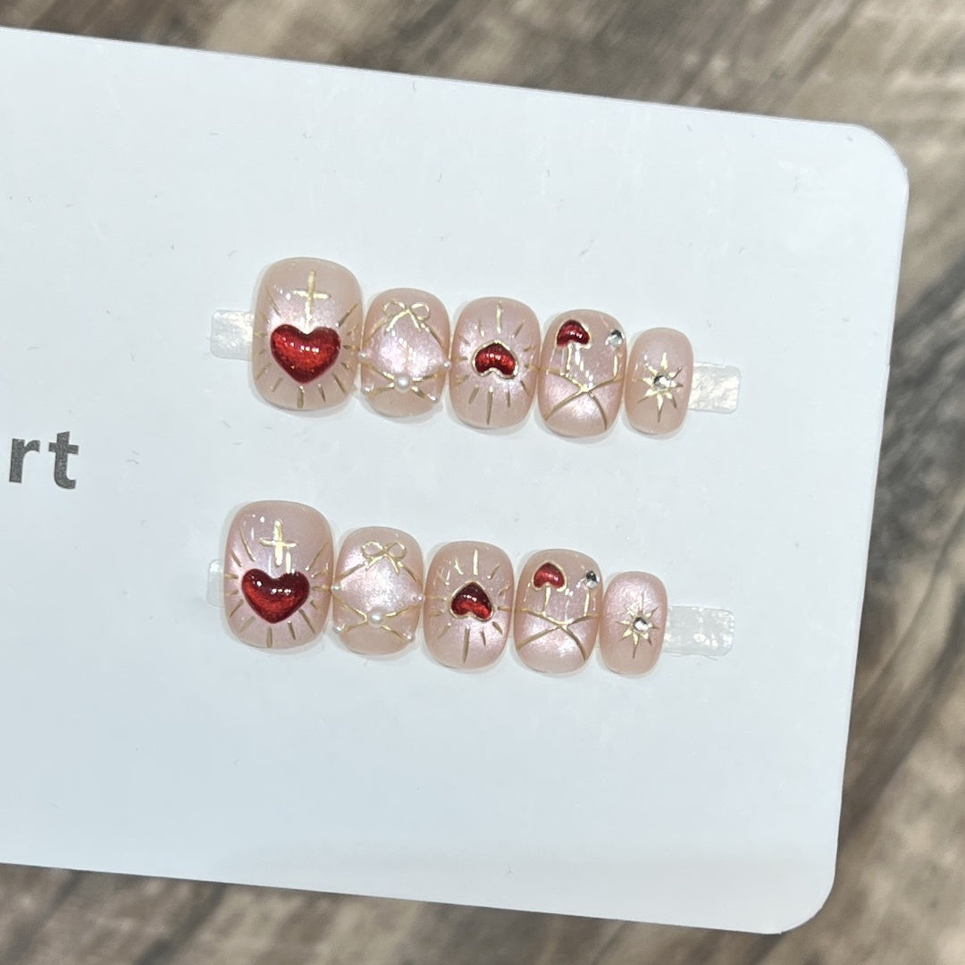 Artistic Heart-Themed Press-On Nail Art Set Bowlift