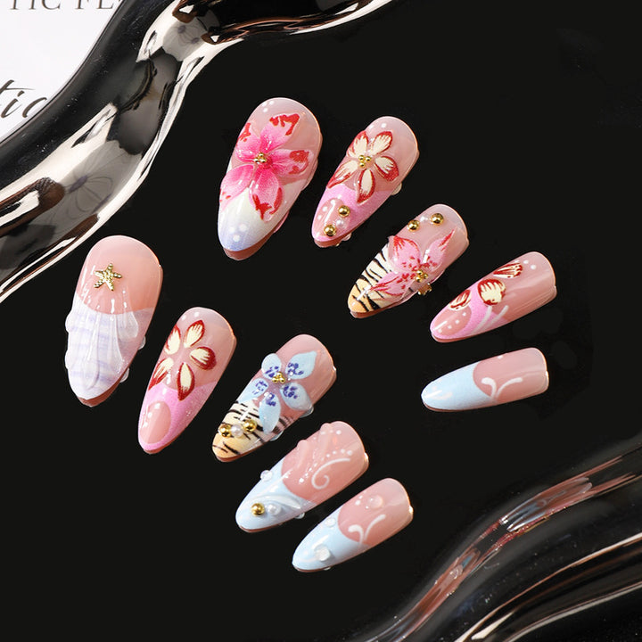 Artistic Floral-Themed Press-On Nail Set Bowlift