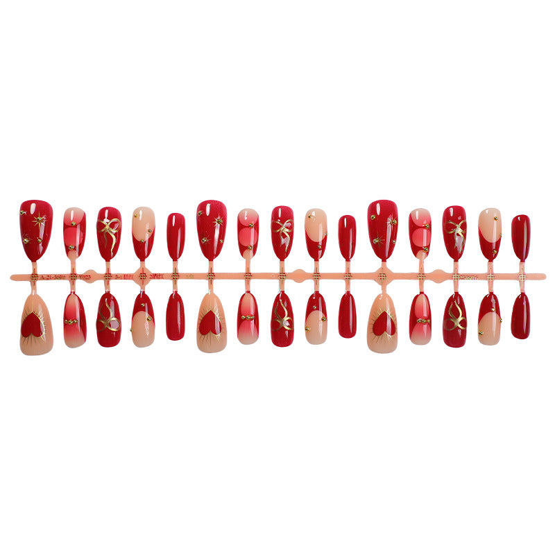 Decorative Press-On Nail Set with Elegant Heart and Floral Designs Bowlift