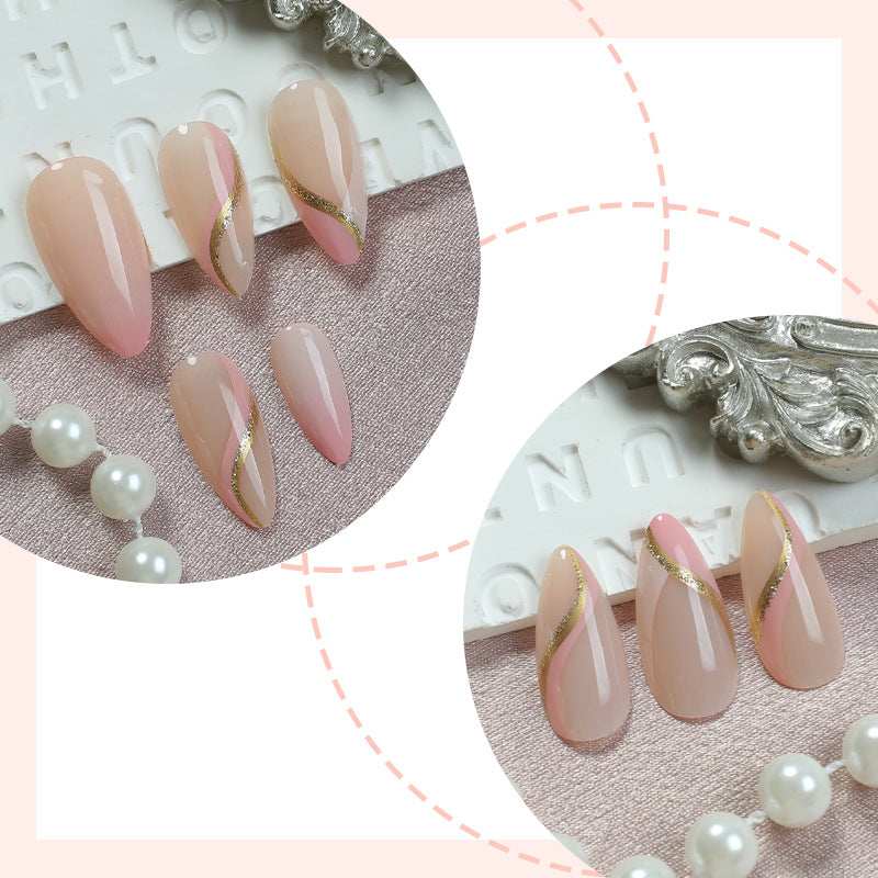 High-Quality Press-On Nails with Elegant Gold Accent Designs Bowlift