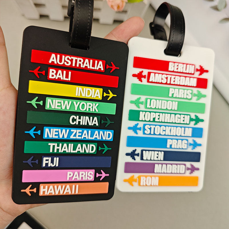 Unisex luggage tag with international travel destinations Bowlift