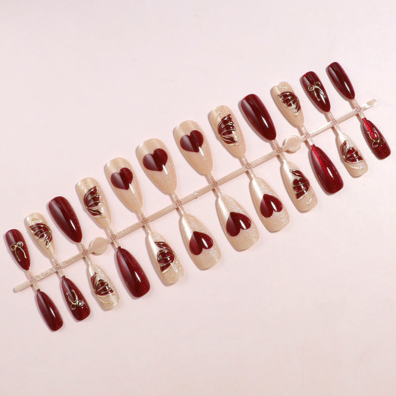 Artistic Heart-Accented Press-On Nail Set Bowlift