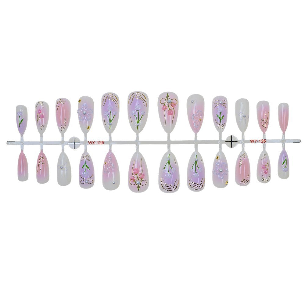 Elegant Floral-Design Press-On Nail Set Bowlift