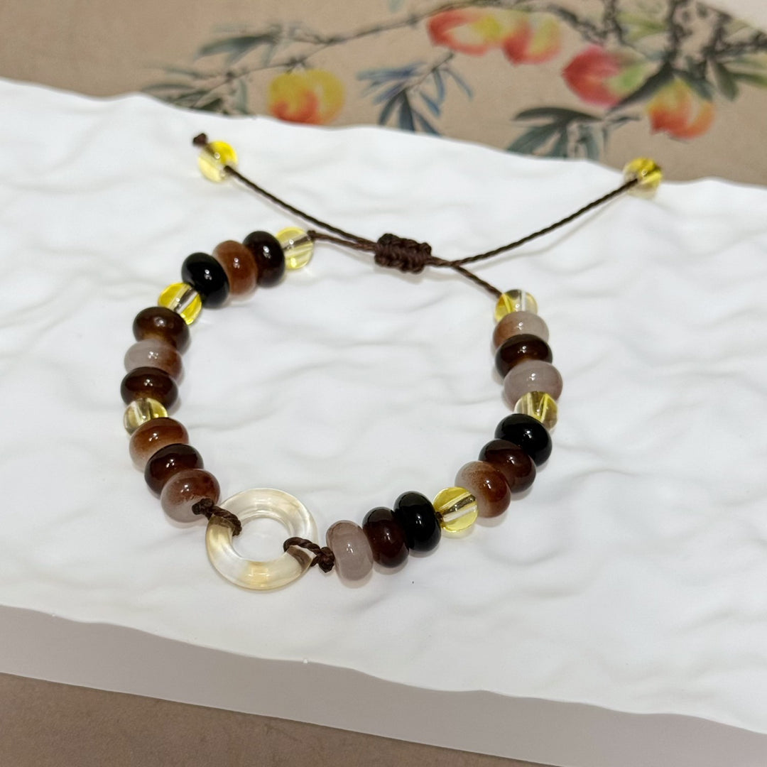 Adjustable Gemstone and Glass Bead Bracelet Bowlift
