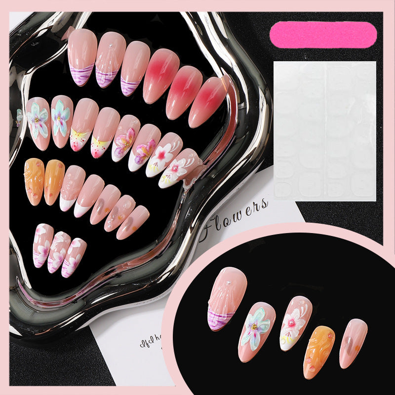 Artistic Floral Press-On Nail Set Bowlift