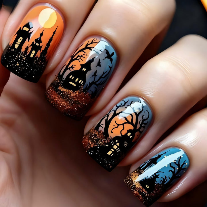 Artificial Nail Set with Colorful Flower Patterns Bowlift