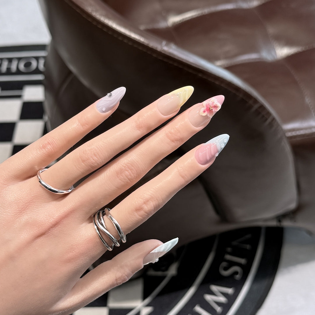 Artistic Floral Stiletto Press-On Nail Set Bowlift