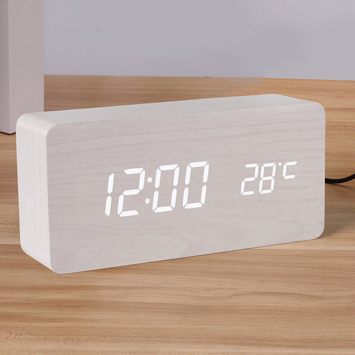 Modern Wooden LED Digital Alarm Clock with Temperature Humidity Display and Touch Controls Bowlift