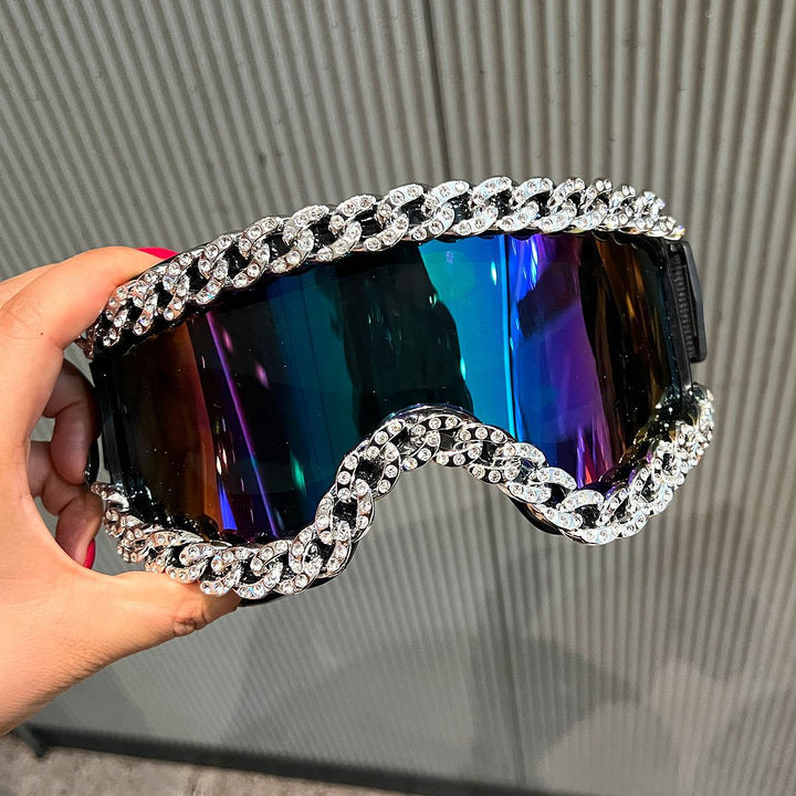 Women's fashionable ski goggles with rhinestone decorated frame Bowlift