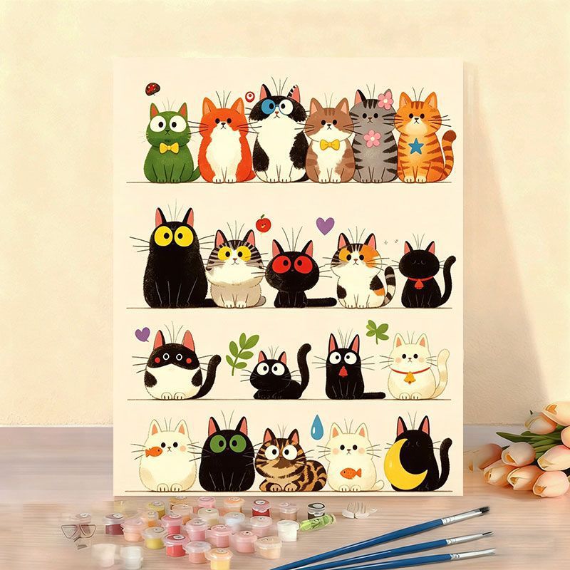 Cat-Themed Paint by Numbers Canvas Art Kit Bowlift