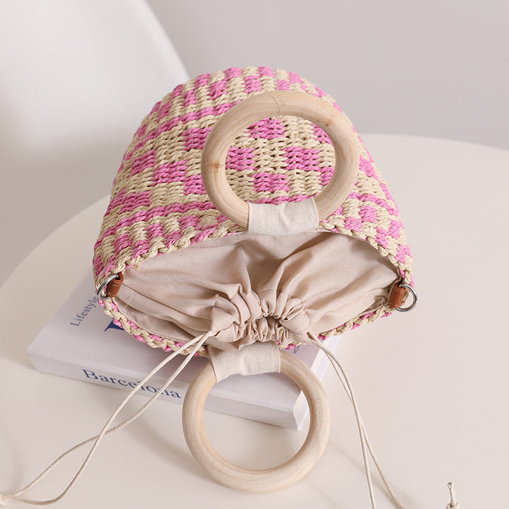 Handcrafted basket bag with wooden handle and adjustable shoulder strap Bowlift