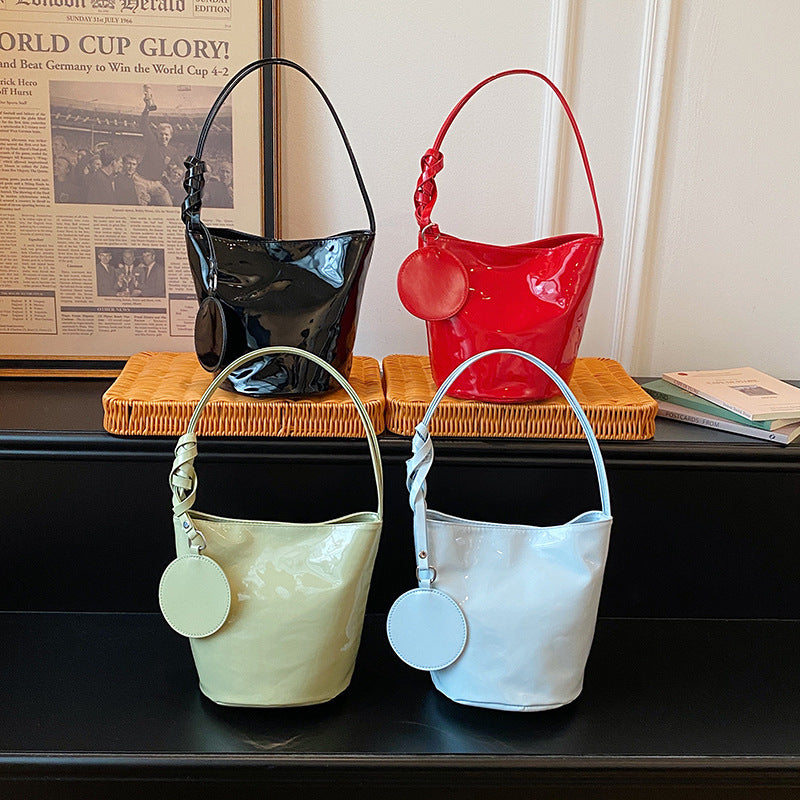 WoChic Patent Leather Bucket Bag Bowlift